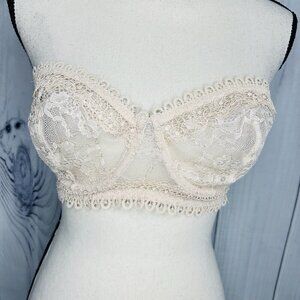 Victoria's Secret Very Sexy Strapless Bra Beige Nude Underwire Lace Sz 34DD